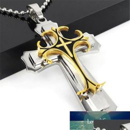 Pendant Necklaces New Simple Threelayer Cross Stainless Steel Mens Necklace Hip Hop Rock Party Accessories Gift Wholesale Fa Dhgarden Dhrsv