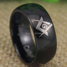 Rings Free Shipping YGK Jewellery Hot Sales 8MM Freemason Masonic Master Shiny Black Dome Men's Tungsten Wedding Ring