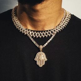 Necklaces Gold color hip hop iced out bling men boy jewelry hiphop rock Punk ice square cz hamsa hand fatima's hand pendant necklace