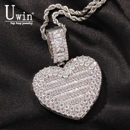 Necklaces Uwin Big Heart Custom Photo Memory Medallions Pendant Necklace Heart Shape Cubic Zircon Men's Hip Hop Jewellery For Drop Shipping