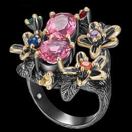 Rings DreamCarnival 1989 Stunning CZ Ring for Women Engagement Party Vintage Flower Eye Catching Fuchsia Zircon Jewelry LOL WA11688FU