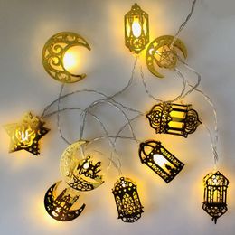 Other Event Party Supplies Eid Mubarak Moon Star Iron Art Led String Lights Ramadan Kareem Decoration for Home Islamic Muslim Festival 230522