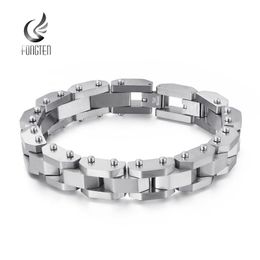 Bangle Fongten Vintage Bracelet Men Stainless Steel Retro Punk Black Watch Link Chain Men's Brushed Bracelets Accessories Jewellery