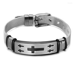 Bangle Punk Style Cross Adjustable Bangles 316L Stainless Steel Watch Band Bracelet For Men Jewelry