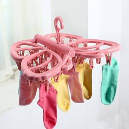 Hangers & Racks Clothes Hanger Foldable For Household Plastic Multi-Clip Socks Underwear Hook Rack Outdoor Balcony