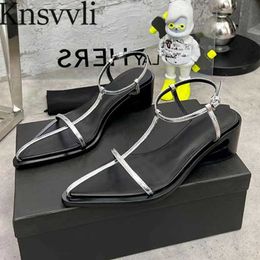 Summer Sandals Woman Strange Style Heels Genuine Leather Buckle Strap Runway Shoes Women Narrow Band High Heels Sandals Women X230523