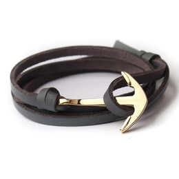 New Trendy Multilayered PU Leather Gold Anchor Bracelet Jewelry for Gift