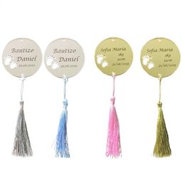 Other Event Party Supplies 30pc Custom Name Acrylic Mirror Personalised Round Circle tags Invitation Card BabyShower Guest Gifts Baptism Hangs with Tassels 230522