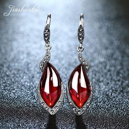 Earrings JIASHUNTAI Retro 100% 925 Sterling Silver Earrings For Women Vintage Natural Chalcedony Garnet Gemstone Earrings Jewellery Female