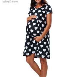 Maternity Dresses Cotton Pregnancy Clothes Casual Short Sleeve Maternity Dress for Women 2023 Summer Loose Breastfeeding Pullover Skirt T230523