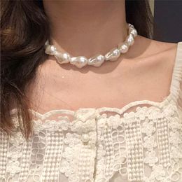 Chains Vintage Bohemia Baroque Simulated Pearls Beads Choker Necklace For Women Pearl Short Geometric Infinity Necklacess