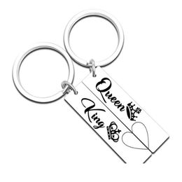 Keychains Lanyards Stainless Steel Keychain Pendant Queen And King Couple Keyring Valentines Day Gift Key Chains Drop Delivery Fas Dhz7M