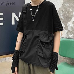 Men's T-Shirts Tshirts Men Patchwork Cargo Harajuku Fashion Pockets Simple Daily Drop Sleeve Clothing Teens Streetwear 90's Breathable Summer Z0522