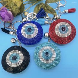 Keychains Bling Turkey Eyes Big Round Pendant Key Chains With Tassel Full Rhinestone Pave Keychain Colourful Crystal Bag Car Ornament Gift