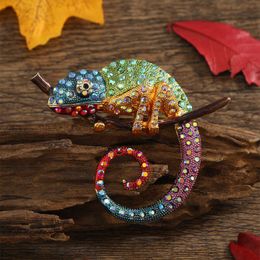 Pins Brooches Morkopela large chameleon brooch premium animal enamel brooch rhinestone fashion clothing accessory jewelry brooch good gift G220523