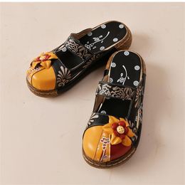 Slippers 2023 Summer Casual Vintage Flats Women's Printed Leather Boho Beach Shoes Flowers Halter Slip-On Zapatos