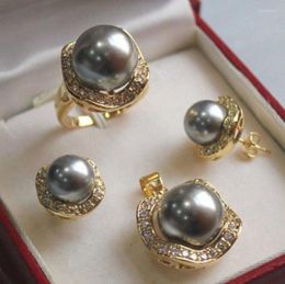 Necklace Earrings Set Nobility Quartz Crystal 10mm &14mm Colour South Sea Shell Pearl/ Gem Stone Ring Pendant SetGrad