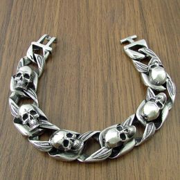 Bangle Punk 316L Stainless Steel Skull Head Leaf Bracelet Motor Biker Club Silver Color Skeleton Bracelets Jewelry