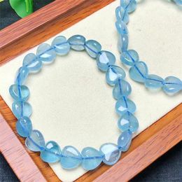 Strand Natural Blue Topaz Heart Bracelet Crystal Reiki Healing Gemstone Fashion Jewelry Fengshui Gift For Women 1pcs