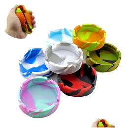 Ashtrays Camouflage Sile Soft Round Ashtray Ash Tray Holder Luminous Portable Antiscalding Cigarette Holders 7 Colors Drop Delivery Dhabs