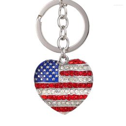 Keychains 2023 Tinykenro Fashion Style Rhinestone Cute American Flag Love Peach Heart Bag Wallet Keychain