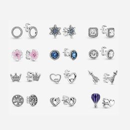 Stud LoveRight Snowflake Heart Stud Earrings 925 Sterling Silver Piercing Ear PanStyle Earrings For Women Wedding Party Jewellery