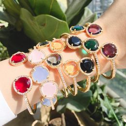 Bangles Classic Summer Colorful Crystal bracelet Gold Colors Open Bracelets For Women Fashion Jewelry(DJ1421)