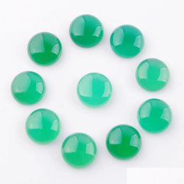 Loose Gemstones Natural Green Agates 12Mm Round Flat Back Cabochon Cab No Drill Hole For Jewelry Making Wholesale U3256 Drop Delivery Dh2G3