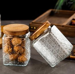 Storage Bottles Food Glass Jar With Sealed Ring Home Bar Kitchen Transparent Vintage Container Wooden Lid
