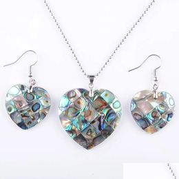 Earrings Necklace Natural Paua Abalone Shell Fashion Jewellery Set For Women Party Gift Beads Dangle Pendant Hook Earring Bq300 Drop Dhnzf