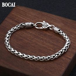 Bangle BOCAI 5MM 100% Pure S925 Silver Fashion Trend Retro Vajra Sixcharacter Mantra Handwoven Hemp Rope Bracelet for Men and Women