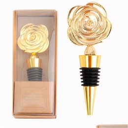 Bar Tools Metal Wine Stopper Tool Creative Rose Flower Shape Champagne Cork Wedding Guest Gift Crafts Gifts Box Packaging Drop Deliv Dh5Oc