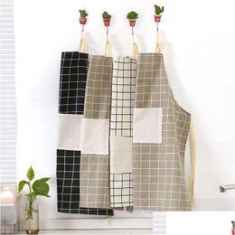 Kitchen Apron Home Cooking Plaid Print Halter Tether Bandage Sleeveless Cafe Shop Bbq Baking Drop Delivery Garden Dining Bar Dhvta