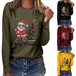 Women's T Shirts Women Christmas Tree With Santa Claus Top Casual Long Sleeve O-neck Sweatshirt Pullover Blouse All-match Girls T-shirt