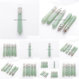 Pendant Necklaces Natural Stone Aventurine Beads Hexagonal Prism Healing Reiki Point Necklace Pendants Men Women Jewelry Gift Charms Dhofb