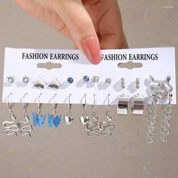 Dangle Earrings 6Pcs/Set Snake Butterfly Set For Women Girls Vintage Metal Silver Colour Rhinestones Heart Drop Jewellery Gift