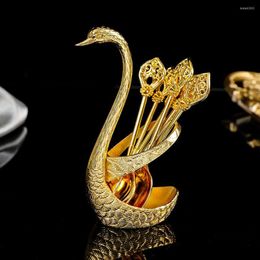 Dinnerware Sets Useful Metal Mixing Spoon With Swan Shaped Storage Holder Kit Zinc Alloy Dessert Creative Shape Kitchen Accessories