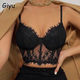 Camis Giyu Sexy Lace Camis Tops Women 2022 Summer Autumn Vintage Clothes Cropped V Neck Backless Hollow Out Black Crop Tops Camisole