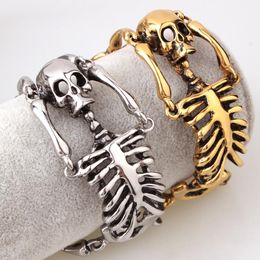 Bracelets Retro Skull Man Titanium Steel Bracelet Men's Hip Hop Style Skull Skeleton Bracelet Copper Plated Personality Unique Bracelets