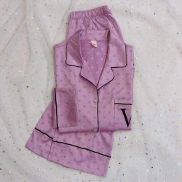 Hemkläder Silk Pyjamas för kvinnor långärmad pyjamas-knapp Pigiama Donna PJS Mujer Pijama Sleepwear vs Nightwear