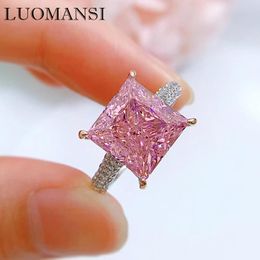 Rings Luomansi 10*10MM Square Pink Yellow High Carbon Diamond Ring S925 Silver Ladies High Jewelry Wedding Party Birthday Gift