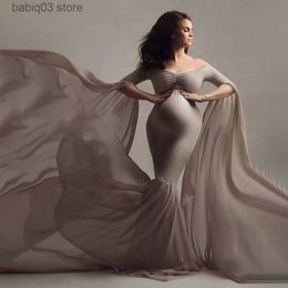 Maternity Dresses Pregnant Off Shoulder Maternity Dresses Clothes For Women Dress Chiffon Photo Shoot Maxi Dress Elegant Pregnancy Gown Vestidos T230523