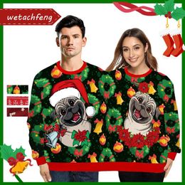 Men's Sweaters Autumn Winter Ugly Christmas Sweater Couples 3D Cute Animal Cartoon Xmas Two Piece Sweatshirts Women Men Funny Twinset