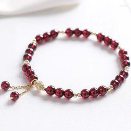 Link Bracelets 14k Gold Filled Natural Garnet Crystal Stone Luxury Beaded Strand For Women Girls Fine Jewelry Birthday Gift