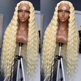40inches long 613 Lace Frontal Wig Deep Wave 13x4 Blonde Lace Front Wig Human Hair Pre Plucked HD Lace Curly Wig Synthetic