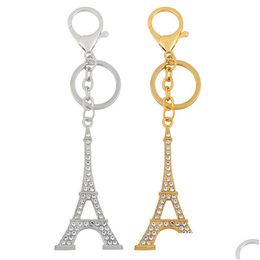 Keychains Lanyards Paris Tower Couple Metal Diamond Keychain Bag Pendant Keyring Key Chain Drop Delivery Fashion Accessories Dhyju