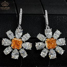 Earrings WUIHA 925 Sterling Silver Crushed Ice Cut 2CT*2PCS Fancy Orange Sapphire Created Moissanite Diamond Drop Earrings for Women Gift