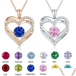 Pendant Necklaces Fashion Heart Necklace Exquisite Lettered Diamond Ladies 12 Month Birthstone Romantic Jewellery Gift With Chain Drop Dh05P