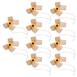 Dinnerware Sets 10 Pcs Sunflower Bow DIY Craft Bowknot Retro Home Decor Artificial Xmas Hanging Linen Adorn Red