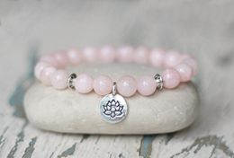 Bracelets 2019 NEW STYLE NATURAL Rosequartz Yoga Bracelet Lotus Flower Bracelet Selfconfidence Amulet Woman Gift For Girl Wrist Mala